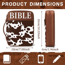 Father's Day Bible Cove Gift Leather Large Cover Church Gift Western Cow Print Bible Case West ChurchBag for Men Women Brown Religious Study Bag with Handle Protective Organizer Accessory
