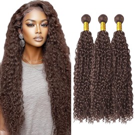 MAMART 30 32 34 Inch Chocolate Kinky Curly Bundles Human Hair Color 4 Brown Curly Wave Human Hair Bundles Double Weft Wet and Wavy Bundles Silky Soft