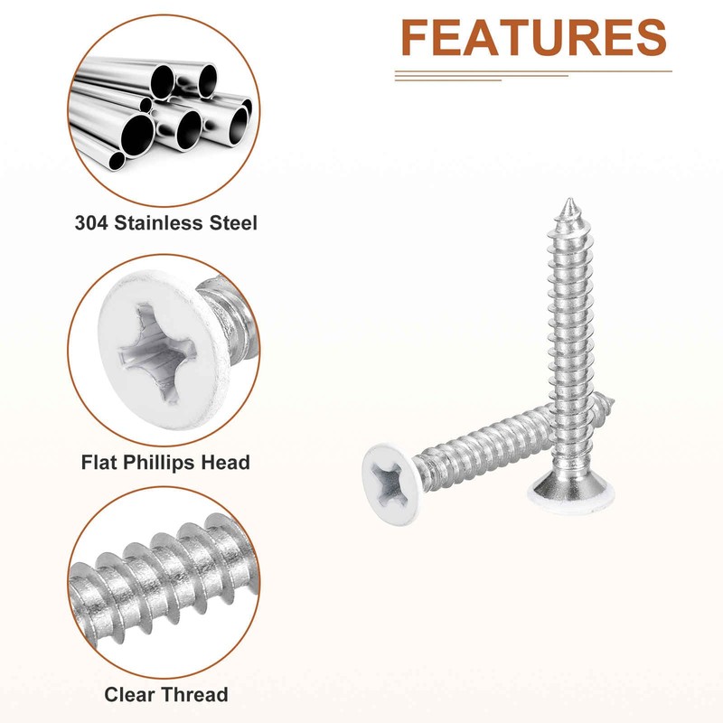 DTGN 100Pcs #12x1-1/2 Flat Head Wood Screws, 304 Stainless Steel