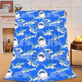 Shark Blanket Ocean Shark Pattern Fleece Throw Blanket Fuzzy Plush Super Soft Cozy Warm Shark Stuffed Animal Decor Blanket Gifts for Boys Girls Kids Adult Men Women 50"X40"