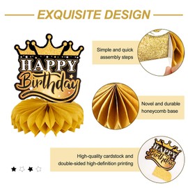 9 Pcs Birthday Decorations For Men Women, Honeycomb Centerpieces For Table Black And Gold Birthday Decorations, Happy Birthday Decorations, Honeycomb Table Topper For Birthday Party Decorations