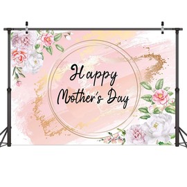 Dudaacvt 10x8ft Happy Mother's Day Backdrop Floral Golden Dots Mothers Day Birthday Photography Background for Women Vinyl Thanks Mother's Day Photo Booth Props