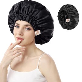Years Calm Gorro Seda Dormir Mujer Doble Capa Banda Elástica Ajustable Suave Satén