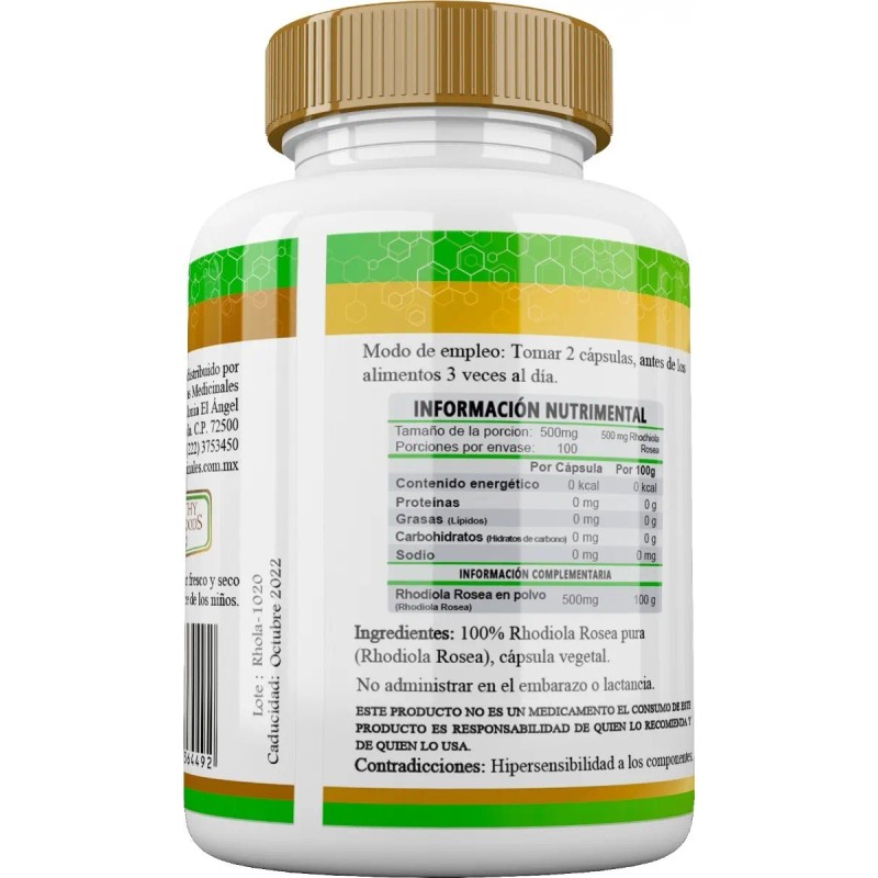 Rhodiola Rosea Pura 100 Capsulas 500mg Sabor Natural