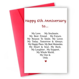 MQMRYeto Funny 6th Anniversary Card For Men Women, Sweet 6 Year Wedding Anniversary Card Decoration For Husband Wife, Romantic Gifts Idea For Boyfriend Girlfriend Couple
