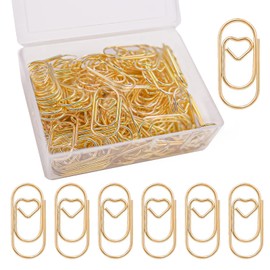 luckaide Paper Clips Heart Gold Pack of 130 Paper Clips Set with Transparent Box Small Paper Clip Oval Motif for Office, Classroom, File Clip