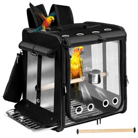 Sanmoncare Bird Carrier for Car Travel with Seat Belt, Indestructible Stainless Steel Mesh Parrot Backpack Travel Cage