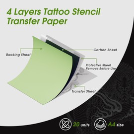 EZ Tattoo Transfer Paper - 20 Sheets A4 Size Tattoo Stencil Paper for Tattooing, 4-Layered 8.3" x 11.7" DIY Tattοο Thermal Tracing Paper for Tattoo Accessories and Supplies