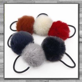 Rex Standard AH003 Hair Rubber Bonbon Fur Attached Adult, Cute, Stylish, Hair Accessory (Lblue)