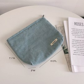 Large Makeup Bag for Women,Corduroy Travel Cosmetic Bag Make-up Pouch Portable Versatile Zipper Toiletry Storage Bags for Purse,Blue