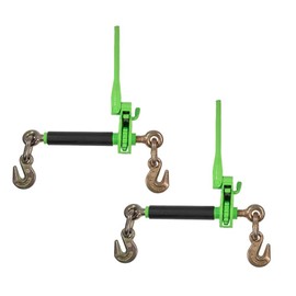 Mytee Products 2 Pack 5/16" - 3/8" Hi-Viz Green Heavy Duty Folding Handle Ratchet Load Binder w/Grab Hook 7,100 lbs WLL | Tie Down Hauling Chain Binders for Flatbed Truck Trailer
