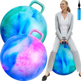 Lewtemi 2 Pcs 29 Inch Big Hopper Ball Jumping Hopping Inflatable Bouncing Ball with Handle and Air Pump for Adults Carnival Outdoor Sports Game(Blue Green Cloud, Blue Pink Cloud)