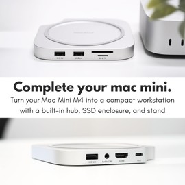 Macally Mac mini M4 Dock and Stand Hub with (3) USB-A 2.0 Ports, NVMe/SATA SSD Enclosure, SD/MicroSD Card Readers, AUX, 4K HDMI 60hz for Mac mini M4/Pro 2024