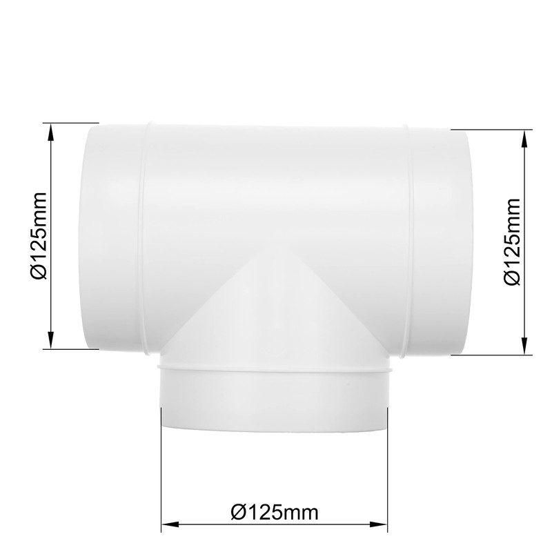 Vent Systems Diameter 125 mm Duct Connector, 3-Way Hose Adapter,