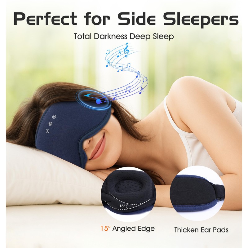 AHUIARGY Bluetooth Sleep Mask with 2 Removable 3D Contoured Cup,