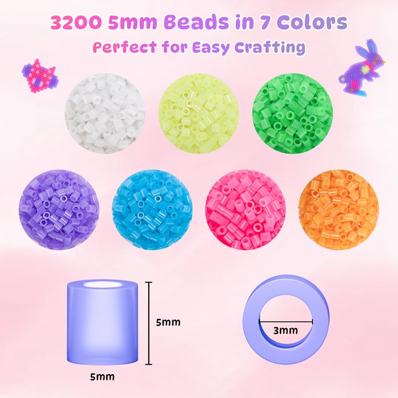 VynyQoo Perline da Stirare Fosforescenti, 3200 Pezzi in 7 Colori,