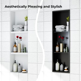 GarveeTech Stainless Steel Shower Niches Ready for Tile, 12" X 36" Modern Soap Niche, 3-Tier Organizer, No Tile Needed Recessed Wall Niche for Bathroom Storage, Black