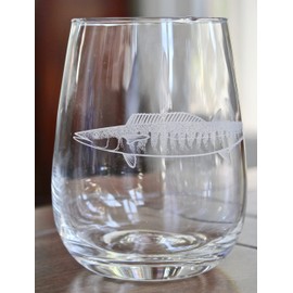 Wahoo Fish Engraved Stemless Wine Glasses (Set of 2)
