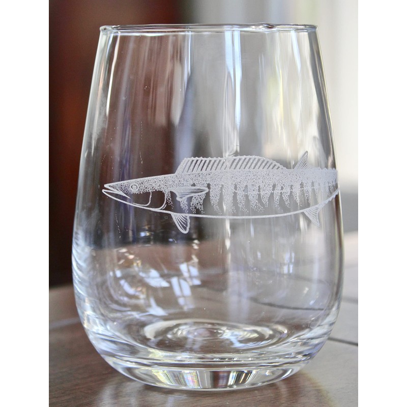 Wahoo Fish Engraved Stemless Wine Glasses (Set of 2)