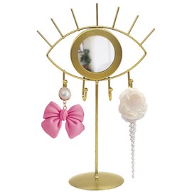 Gold Evil Eyes 9.7’’ Bracelet Jewelry Display Holder Stand Organizer, Necklace Metal Leaves Holder with A Little Mirror, Earring Bracelet Rings Watch Display Organizer Rack Tower Decor Centerpiece