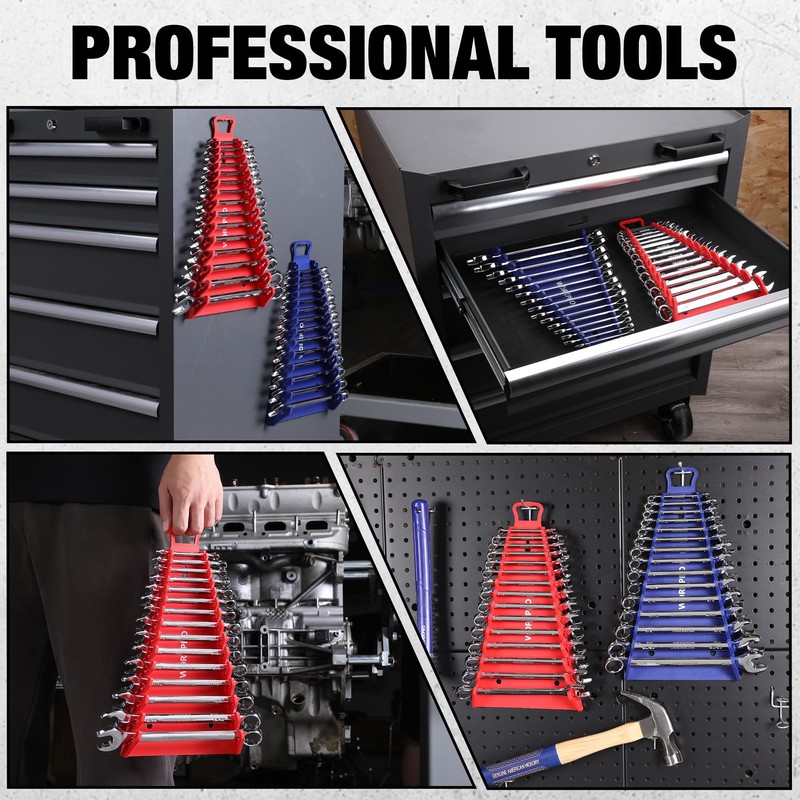 WORKPRO Magnetic Wrench Organizer, 15-Slot Gripper Reverse Wrench Holder for
