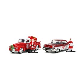 Jada Toys Holiday Rides 1:32 1941 Ford Pickup & 1957 Chevy Bel-Air Die-cast Car with 1.65” Santa Claus & Mrs. Santa Claus Figure, Toys for Kids and Adults