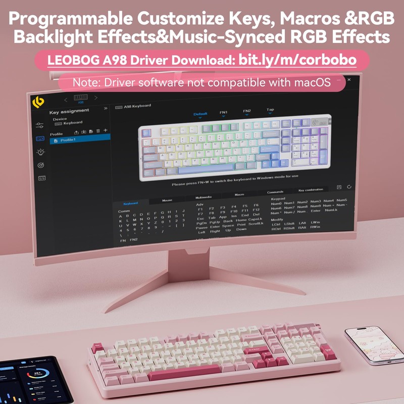 LEOBOG A98 Wireless Mechanical Keyboard, Tri-Mode BT5.0/2.4GHz/USB-C, Creamy Keyboard with