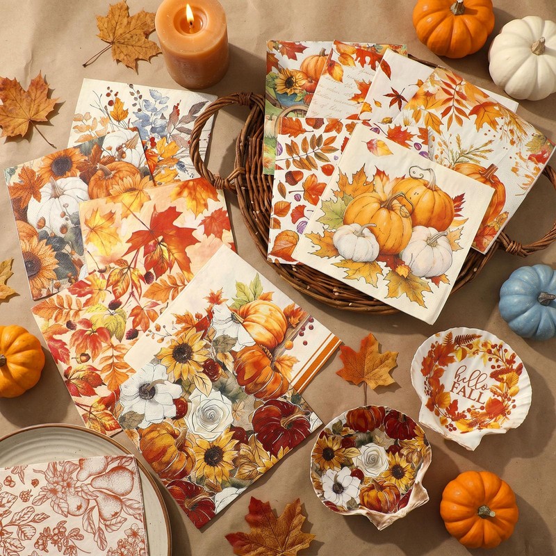 45 Pack Fall Decoupage Napkins 15 Styles for DIY Project