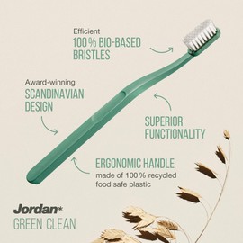 Jordan ® | Green Clean Manual Toothbrush | Award Winning Sustainable Toothbrush Made from Recycled Materials | Eco-Friendly | Scandinavian Design | Soft Bristles | Mixed Colour | Pack 4 Units