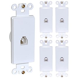 Newhouse Hardware Decora Single Phone Jack Insert for Decorator Wall Plates, for RJ11 telephone cables, Single Gang, 5-Pack, White
