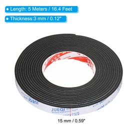 PATIKIL Gap Tape 5m Long x 15mm Wide x 3mm Thick Soundproof Draft Stopper Single Sided Sealing Foam Window Door Furniture Indoor Outdoor Seal Strip Pipe Insulation Black