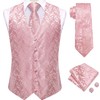 Hi-Tie Blush Pink Suit Vest For Men Jacquard Silk Tie