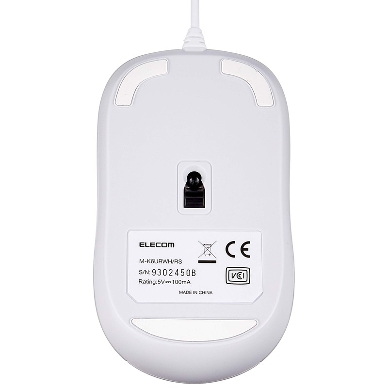 Elecom M-K6URWH/RS Mouse, Wired Medium, 3 Buttons, USB, Optical, White,