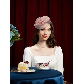 Cizoe Fascinators Hats for Women Pillbox Hat 20s 30s 50s Vintage Headwear Bowler Feather Flower Veil Wedding Tea Party Hat (A-blush pink)