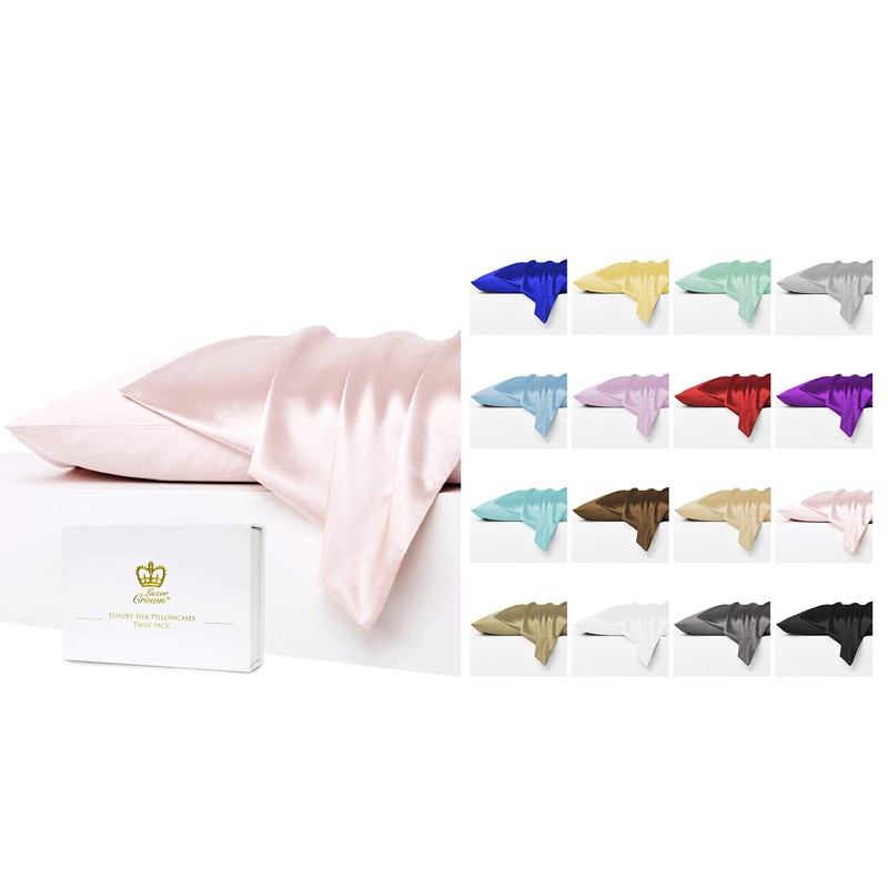 Luxor Crown Set of 2 Mulberry Silk Standard Pillowcases (White)