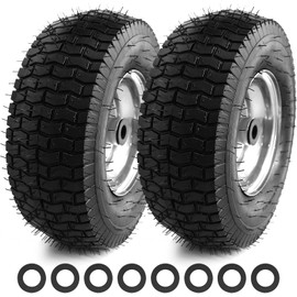 13x5.00-6 Tire and Wheel, Set of 2 Rubber Pneumatic Riding Lawn Mower Tires, Heavy Duty Lawn Mower Wheels with 3/4" Bushings and 6.6" Centered Hub, Tractor & Lawnmower Tires