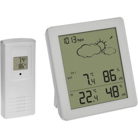 TFA Dostmann Wireless Clear Weather Station, 35.1168.02, with Outdoor Sensor, Temperature and Humidity Indoor and Outdoor, Weather Forecast with Air Pressure and Symbols, Digital, Compact (White with