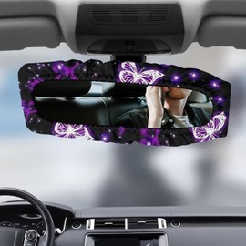 Tomeusey Purple Galaxy Butterfly Car Rearview Mirrors Cover Universal Fit Most Automotive Interior Window Mirror Protector Vehicle Inner Decoration Essentials Protect Your Rearview Mirror