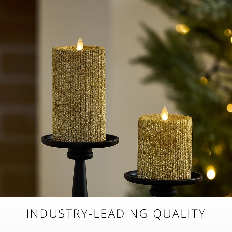 Luminara Rich Gold Glitter Ribbed Flameless LED Candle Moving Flame
