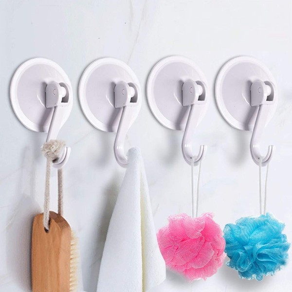 SUNDOKI Suction Cup Hooks, Removable Vacuum Holder for Restroom, Bathroom and Kitchen Towel Hanger Storage (4 Pack)