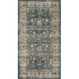 Dripex Washable Door Mat for Entryway 60x110cm, Green Vintage Door Rug for Front Back Door Short Pile, Machine Washable Kitchen Rug Non Slip Bath Rug for Bathroom