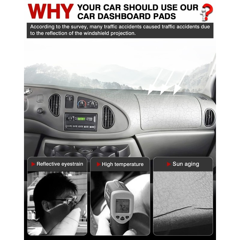 Autorder Dashboard Cover Mat for Ford E150 E250 E350 1997-2008/E450