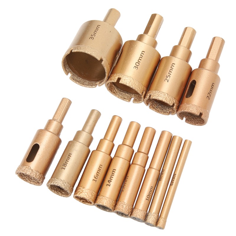 12Pcs Brazed Hole Drill Bit Hole Saw Dry Wet Cut