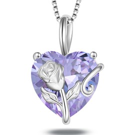 YIFSIY Rose Flower Necklace for Women 925 Sterling Silver Heart Pendant Alexandrite Birthstone June Jewelry Gifts Necklace