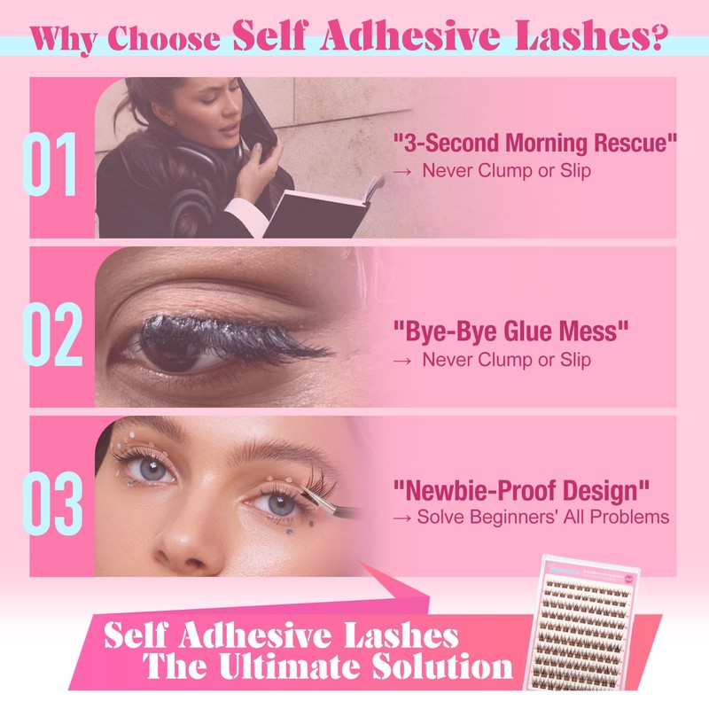Yawamica Self Adhesive Eyelashes Brown Lash Clusters No Glue Needed