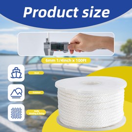 SDLTHR White Nylon Rope 1/4inch 100ft Braided Multi-Purpose Ropes for Outdoor&Indoor Heavy Duty for Camping, Boat, Garden, Clothesline, Marine, Soft & Flexible, High Tensile Strength