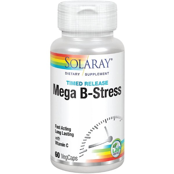 Solaray Mega Vitamin B-Stress, Two-Stage Timed-Release | Specially Formulated w/B Complex Vitamins for Stress Support | Non-GMO | Vegan | 60 Tabs