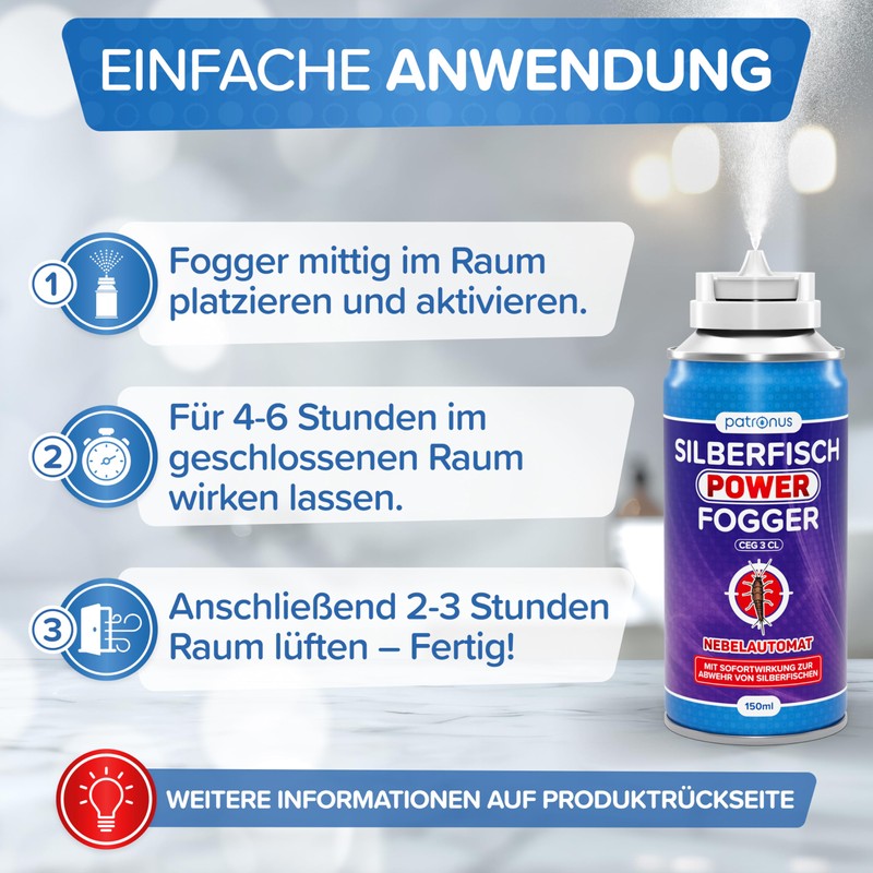 Patronus Silberfische Power Fogger – 150 ml – Effective Nebuliser