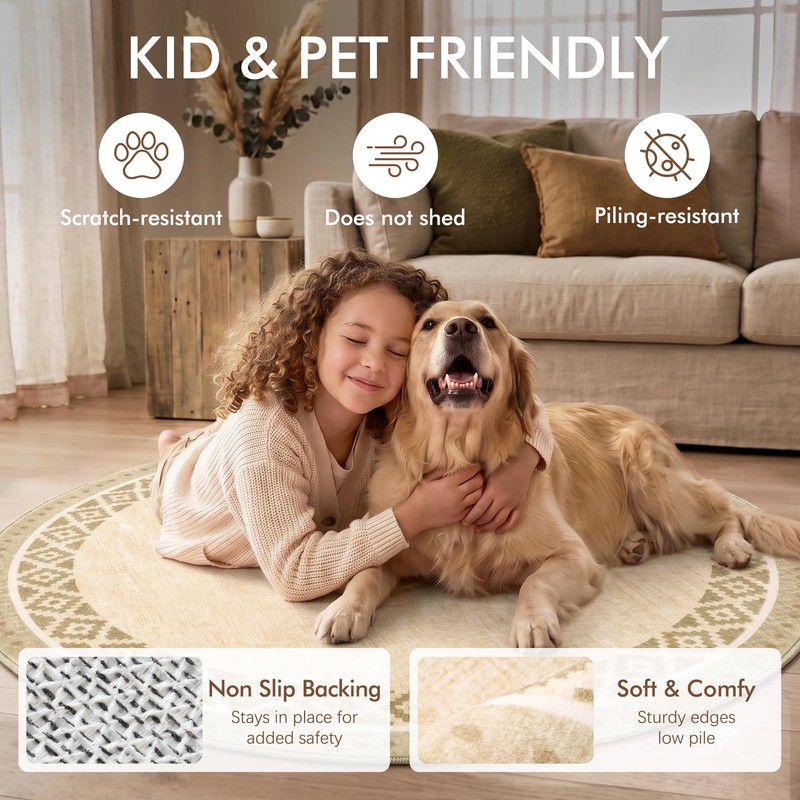Asrug Round Rug 2ft Non Slip Machine Washable Soft Throw