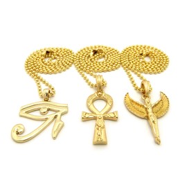 NEW EYE OF HERU, ANKH CROSS & ANGEL PENDANT &BALL CHAINS 3 NECKLACE SET - RC1417G